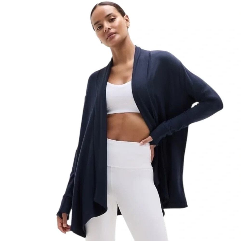 Athleta Pranayama Restore Wrap Women's Navy Blue Tencel Cardigan Athleisure - XL